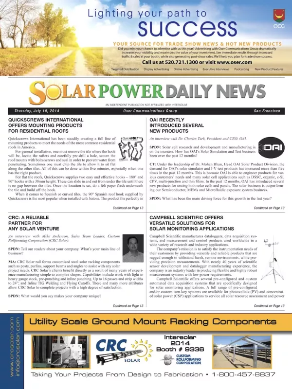 Solar Power Daily News | Oser Communications Group